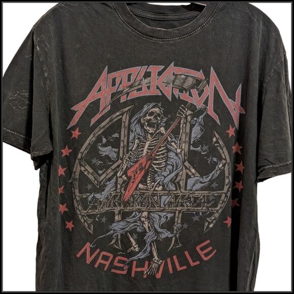 AFFLICTION American Metal Nashville Skeleton Guitar T-Shirt Flag Men's Large - Picture 3 of 6